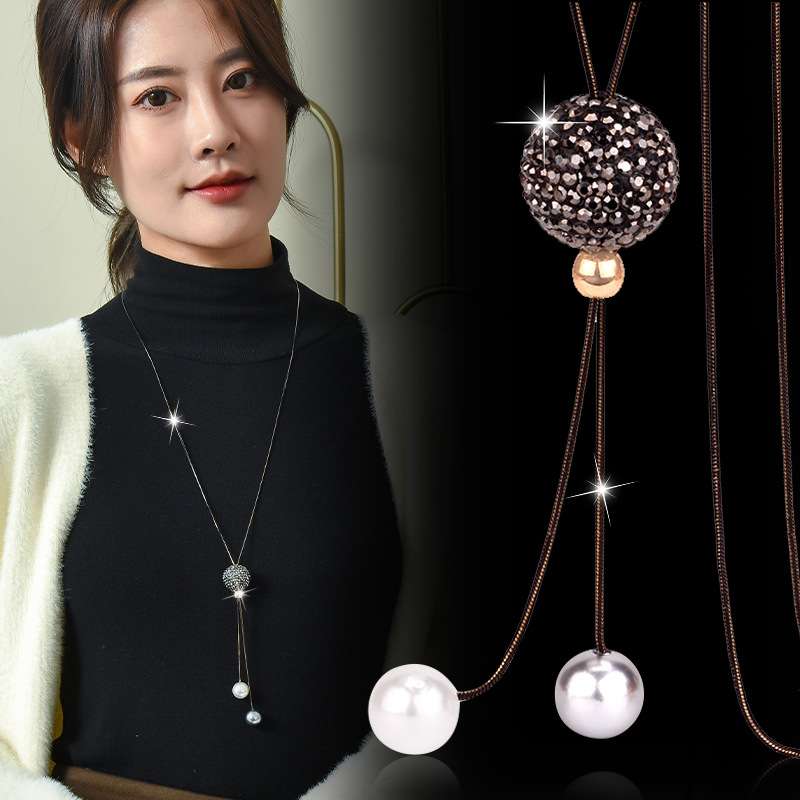 Women Jewelry Accessories For Black Dress - Collar largo de bola de cristal