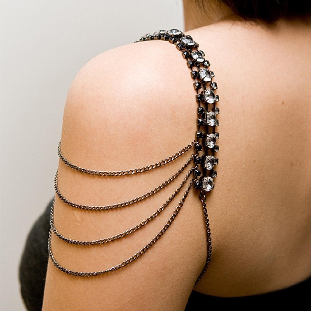 Women Jewelry Accessories For Black Dress - Stonefans-Correa de hombro en capas negra